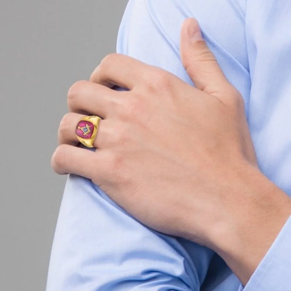 IBGoodman 14k Gold Masonic Ring Lab Ruby Blue Lodge Master Mason Men's Size 10